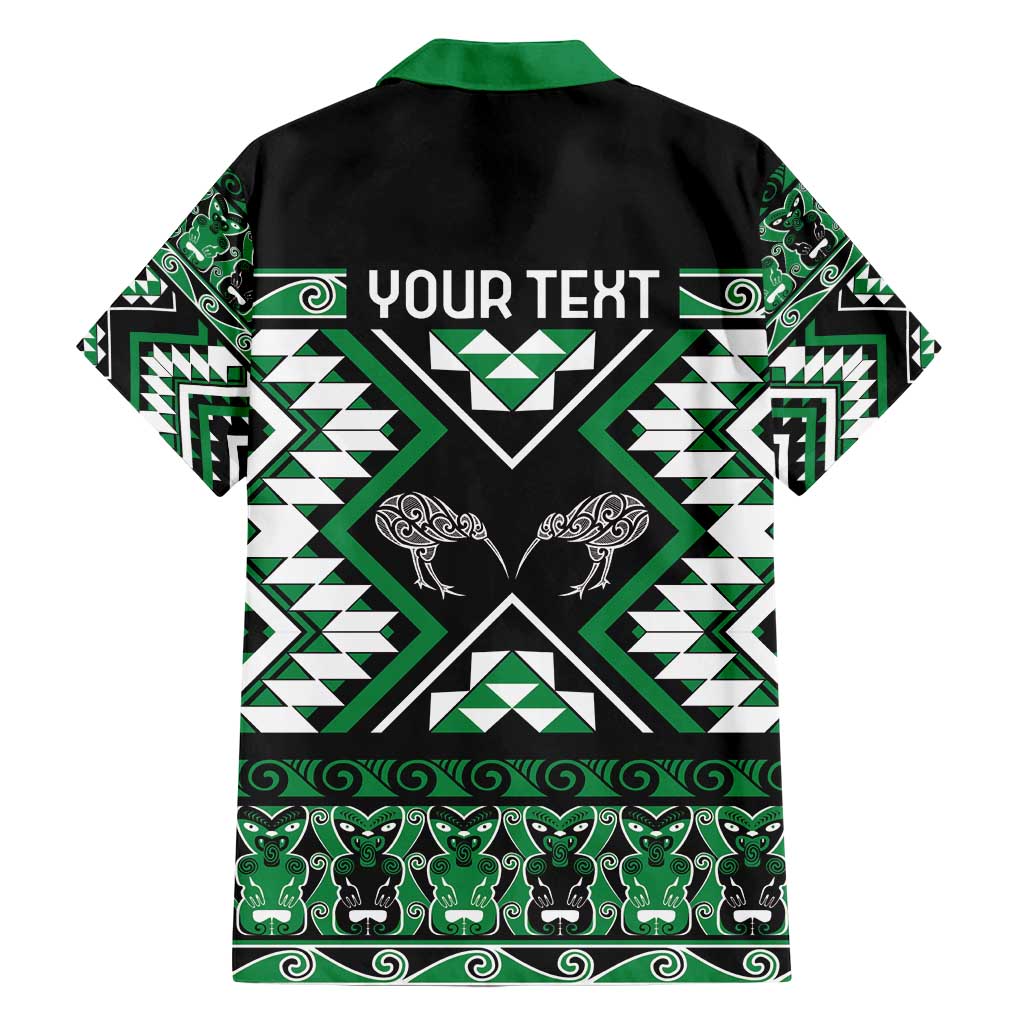Personalised Taniko Motifs Aotearoa Family Matching Long Sleeve Bodycon Dress and Hawaiian Shirt Waitangi Kowhaiwhai Kiwi - Green