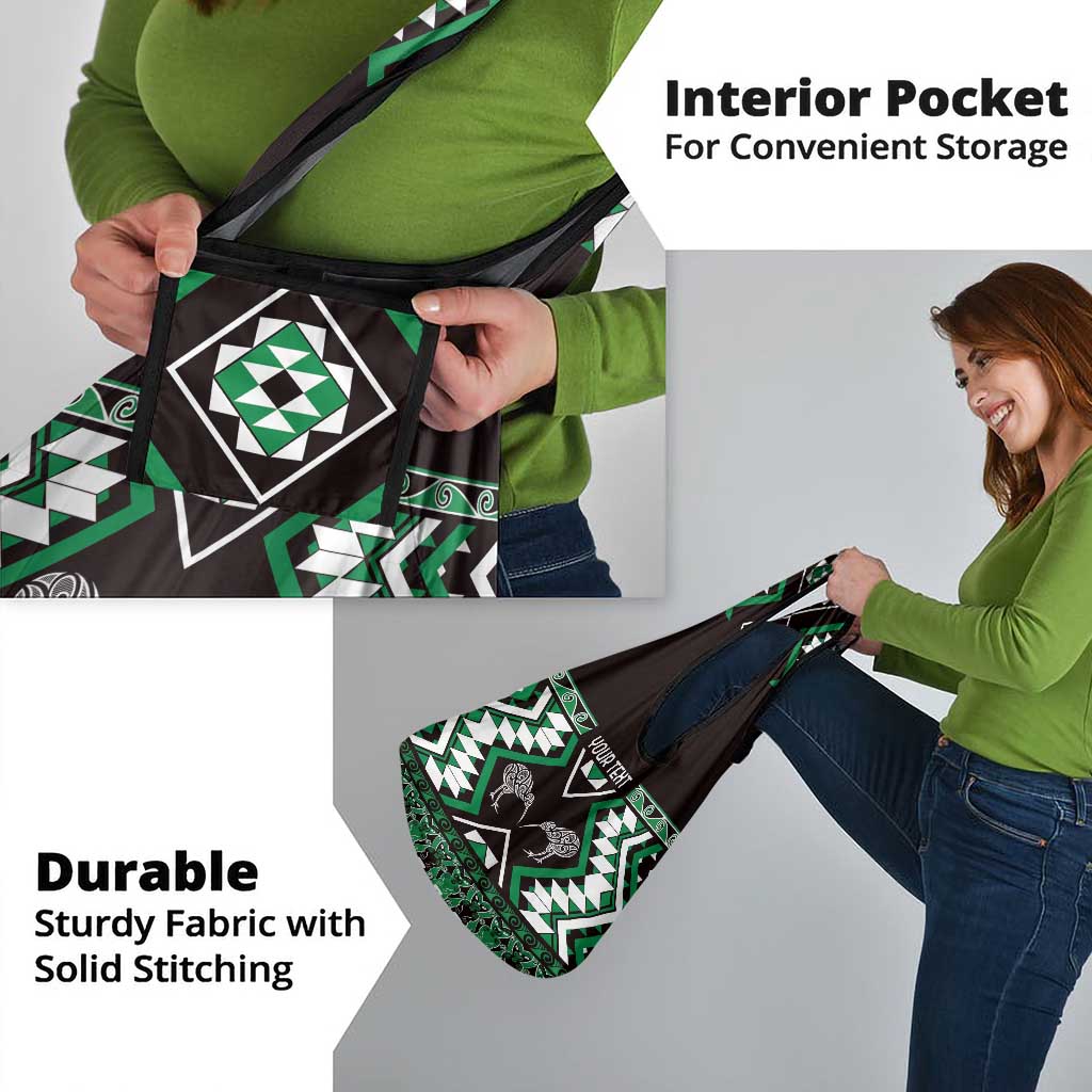 Personalised Taniko Motifs Aotearoa Grocery Bag Waitangi Kowhaiwhai Kiwi - Green