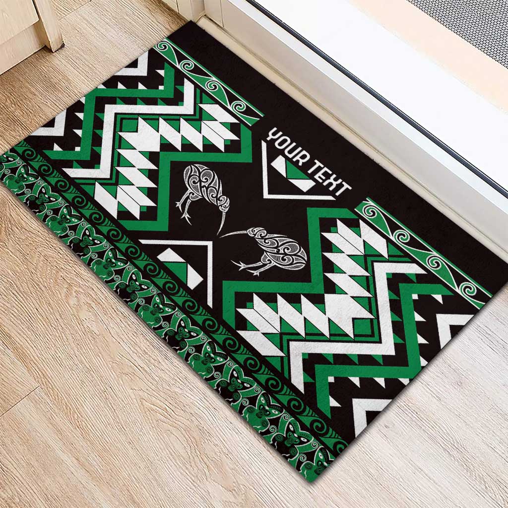 Personalised Taniko Motifs Aotearoa Rubber Doormat Waitangi Kowhaiwhai Kiwi - Green