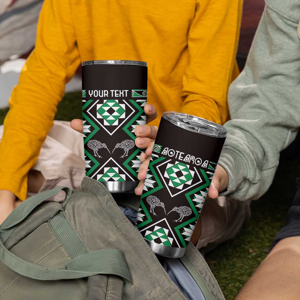 Personalised Taniko Motifs Aotearoa Tumbler Cup Waitangi Kowhaiwhai Kiwi - Green LT7 - Polynesian Pride
