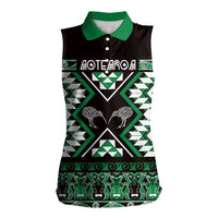 Personalised Taniko Motifs Aotearoa Women Sleeveless Polo Shirt Waitangi Kowhaiwhai Kiwi - Green