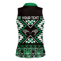 Personalised Taniko Motifs Aotearoa Women Sleeveless Polo Shirt Waitangi Kowhaiwhai Kiwi - Green