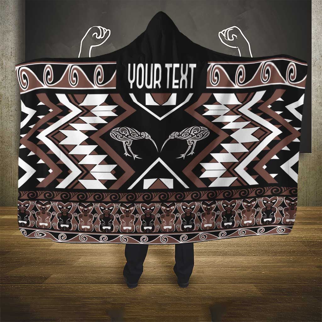 Personalised Taniko Motifs Aotearoa Hooded Blanket Waitangi Kowhaiwhai Kiwi - Mocha