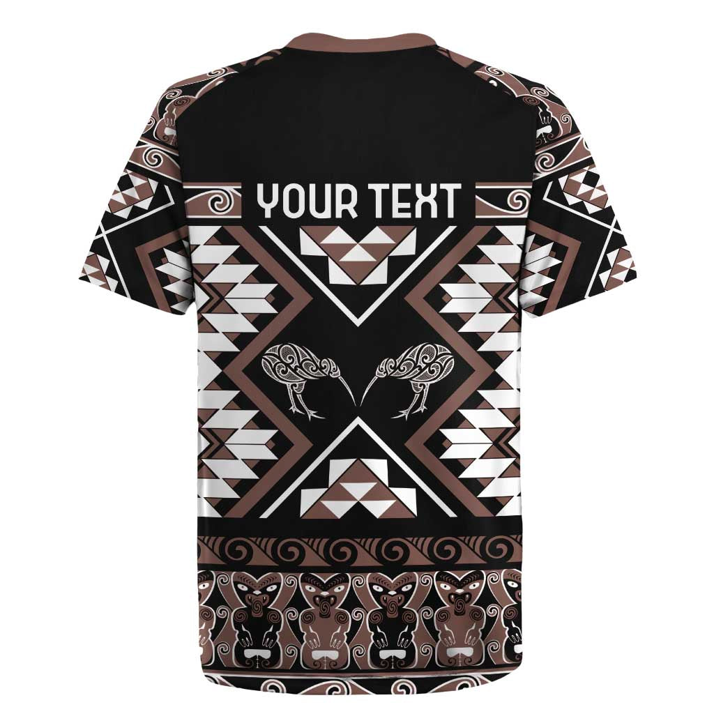 Personalised Taniko Motifs Aotearoa Rugby Jersey Waitangi Kowhaiwhai Kiwi - Mocha