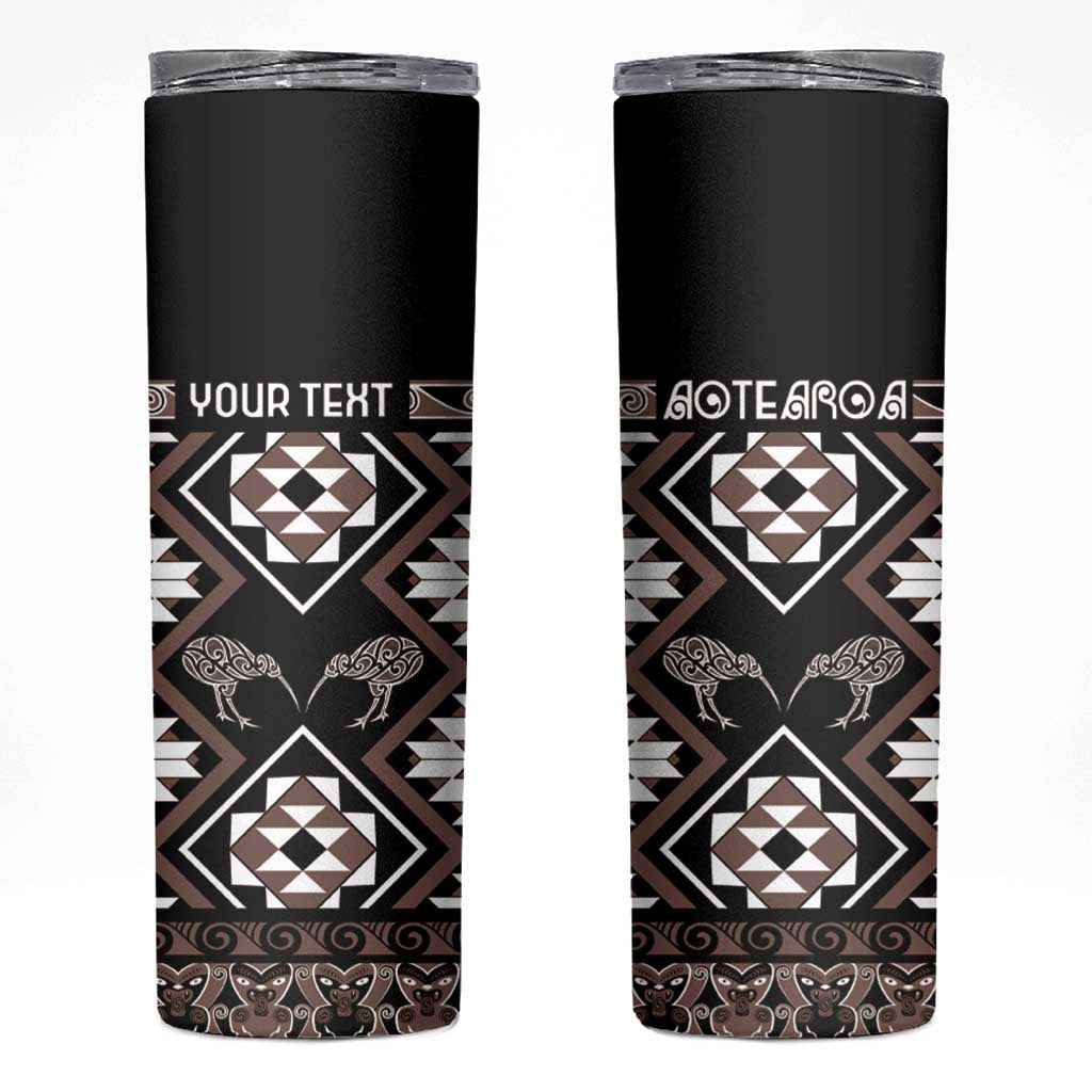 Personalised Taniko Motifs Aotearoa Skinny Tumbler Waitangi Kowhaiwhai Kiwi - Mocha LT7 Mocha - Polynesian Pride