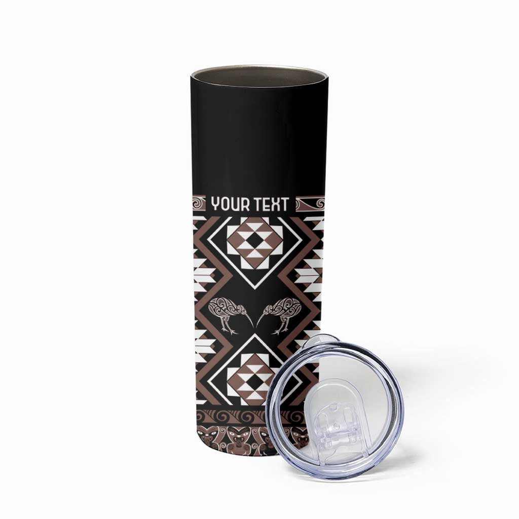 Personalised Taniko Motifs Aotearoa Skinny Tumbler Waitangi Kowhaiwhai Kiwi - Mocha LT7 - Polynesian Pride