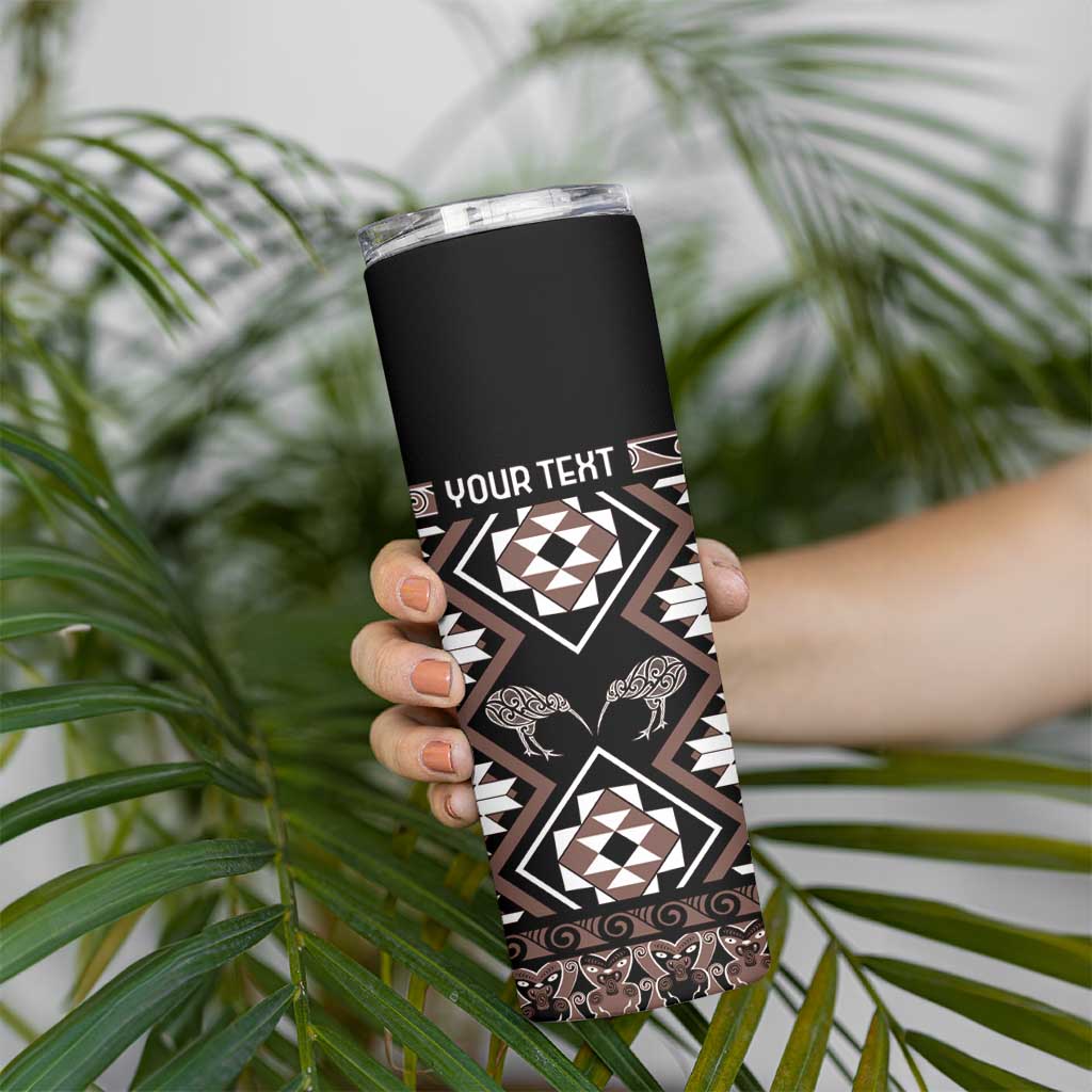 Personalised Taniko Motifs Aotearoa Skinny Tumbler Waitangi Kowhaiwhai Kiwi - Mocha LT7 - Polynesian Pride