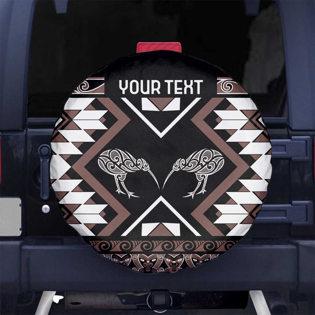 Personalised Taniko Motifs Aotearoa Spare Tire Cover Waitangi Kowhaiwhai Kiwi - Mocha