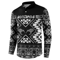 Personalised Taniko Motifs Aotearoa Button Sweatshirt Waitangi Kowhaiwhai Kiwi - Monochrome
