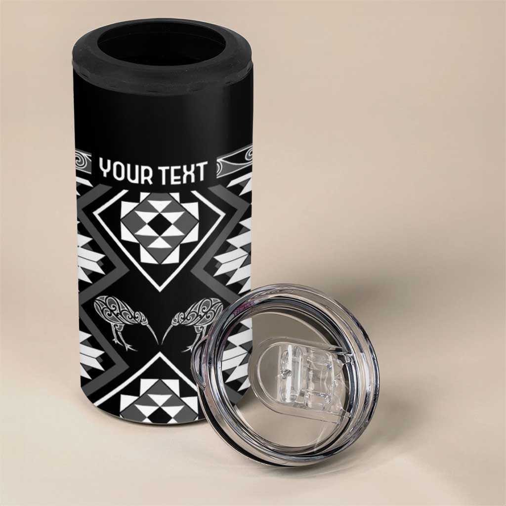 Personalised Taniko Motifs Aotearoa 4 in 1 Can Cooler Tumbler Waitangi Kowhaiwhai Kiwi - Monochrome LT7 - Polynesian Pride
