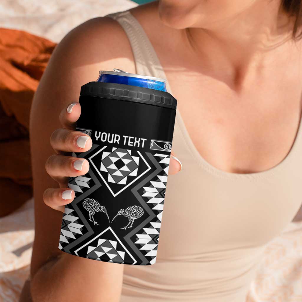 Personalised Taniko Motifs Aotearoa 4 in 1 Can Cooler Tumbler Waitangi Kowhaiwhai Kiwi - Monochrome LT7 - Polynesian Pride