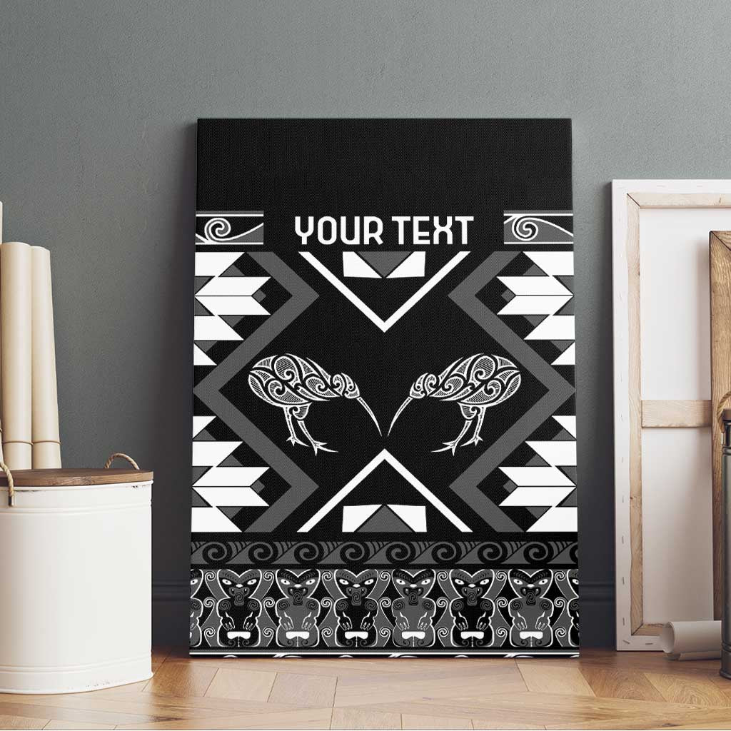 Personalised Taniko Motifs Aotearoa Canvas Wall Art Waitangi Kowhaiwhai Kiwi - Monochrome