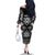 Personalised Taniko Motifs Aotearoa Family Matching Off The Shoulder Long Sleeve Dress and Hawaiian Shirt Waitangi Kowhaiwhai Kiwi - Monochrome