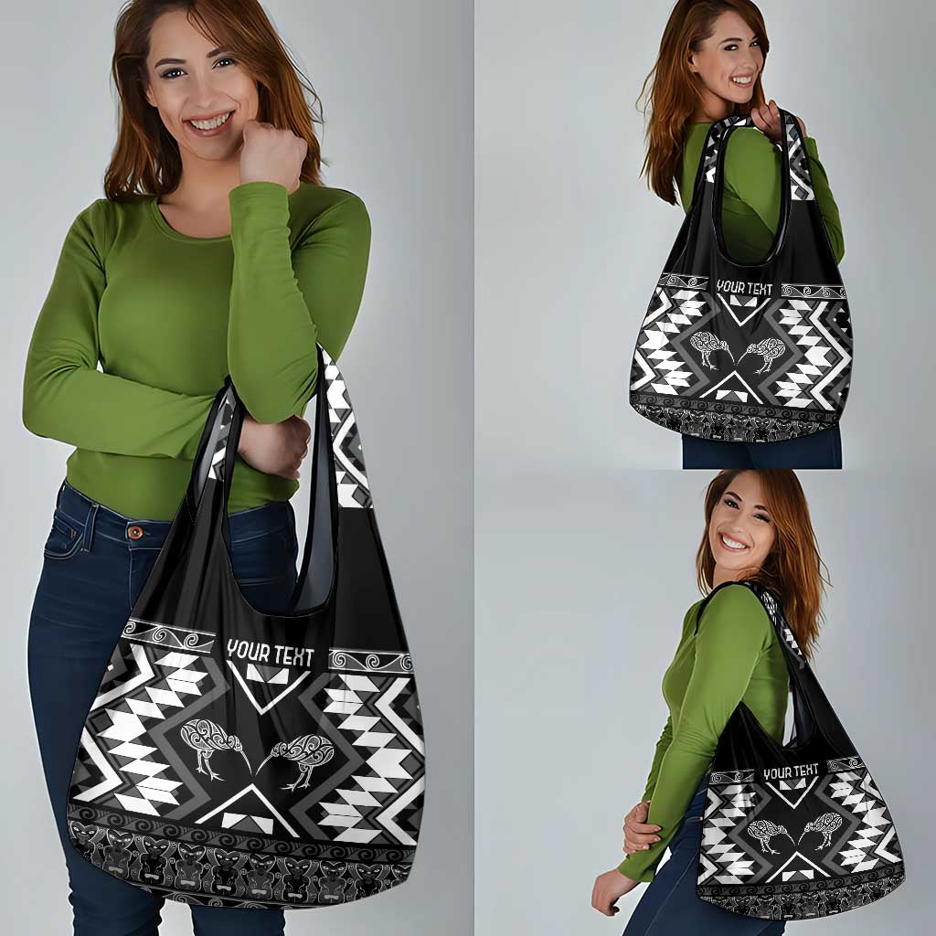 Personalised Taniko Motifs Aotearoa Grocery Bag Waitangi Kowhaiwhai Kiwi - Monochrome