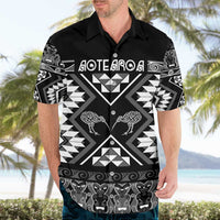 Personalised Taniko Motifs Aotearoa Hawaiian Shirt Waitangi Kowhaiwhai Kiwi - Monochrome