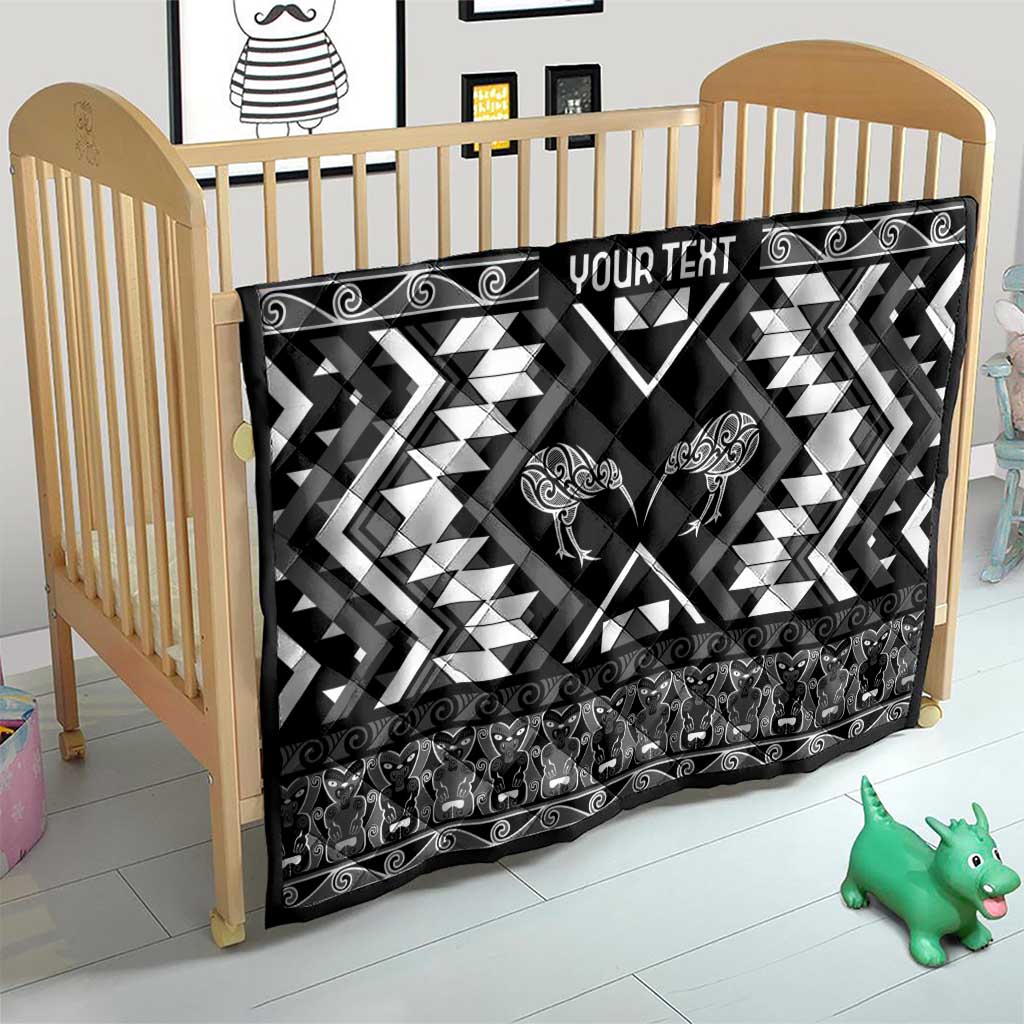 Personalised Taniko Motifs Aotearoa Quilt Waitangi Kowhaiwhai Kiwi - Monochrome