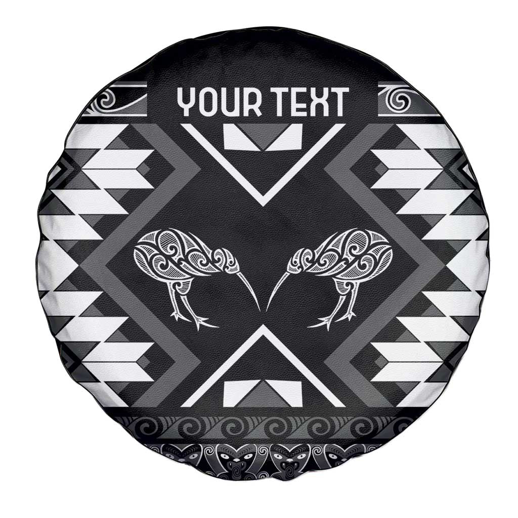 Personalised Taniko Motifs Aotearoa Spare Tire Cover Waitangi Kowhaiwhai Kiwi - Monochrome