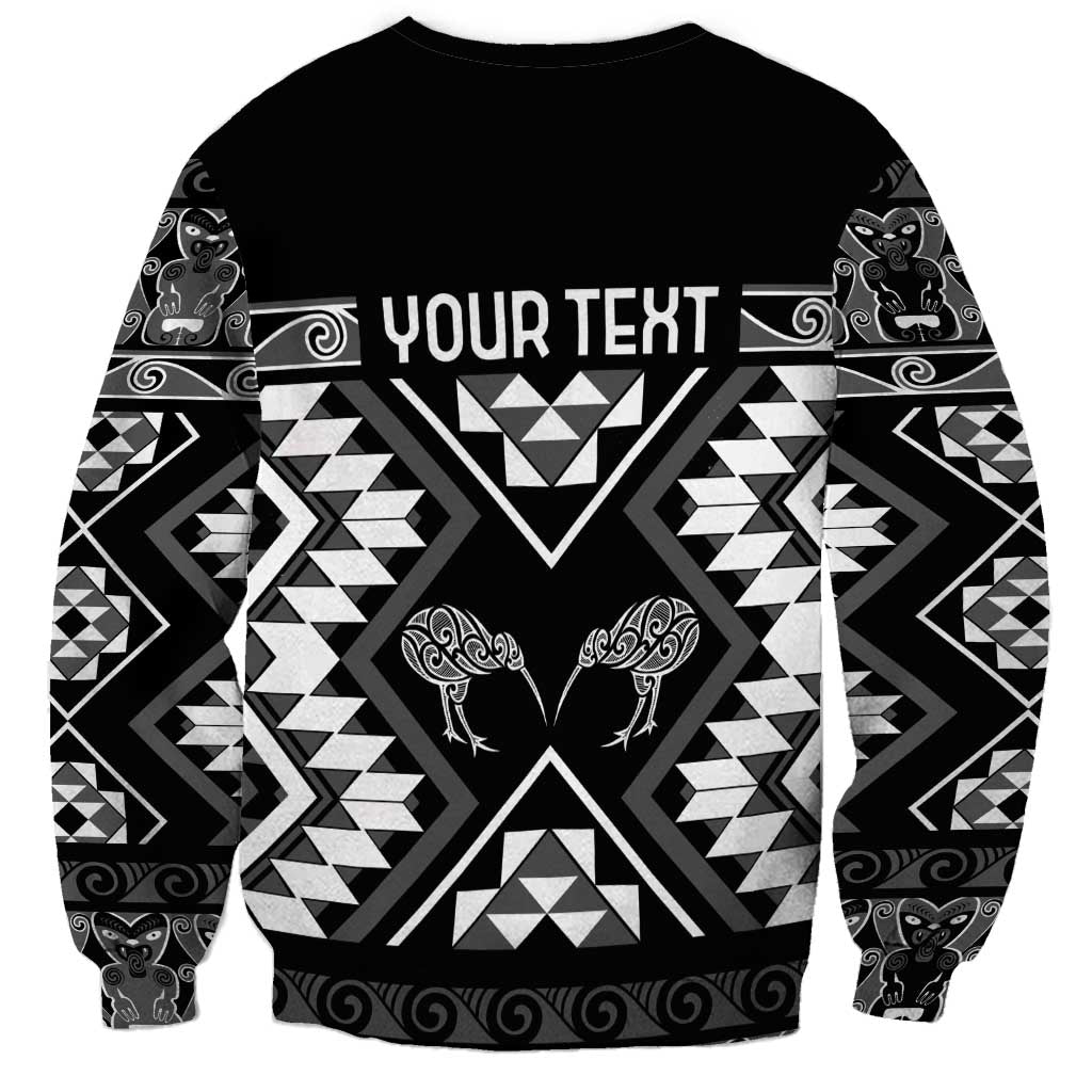 Personalised Taniko Motifs Aotearoa Sweatshirt Waitangi Kowhaiwhai Kiwi - Monochrome