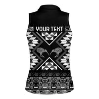 Personalised Taniko Motifs Aotearoa Women Sleeveless Polo Shirt Waitangi Kowhaiwhai Kiwi - Monochrome