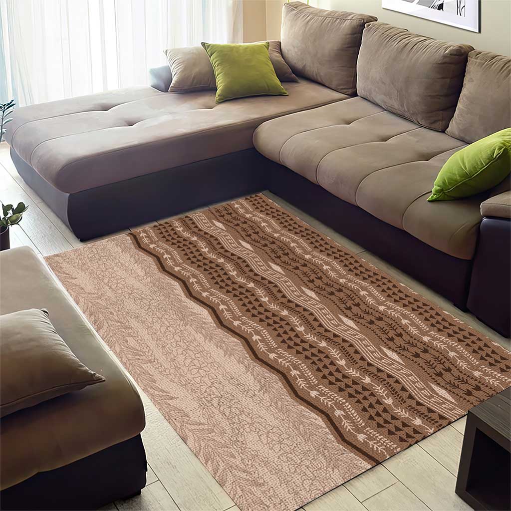 Vintage Beige Hawaiian Traditional Kapa Mix Flowers Lei Area Rug