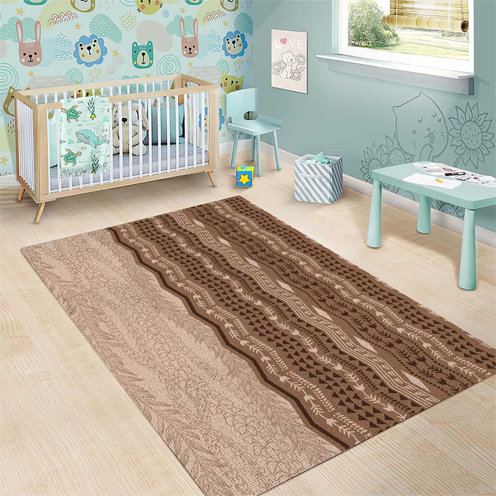 Vintage Beige Hawaiian Traditional Kapa Mix Flowers Lei Area Rug