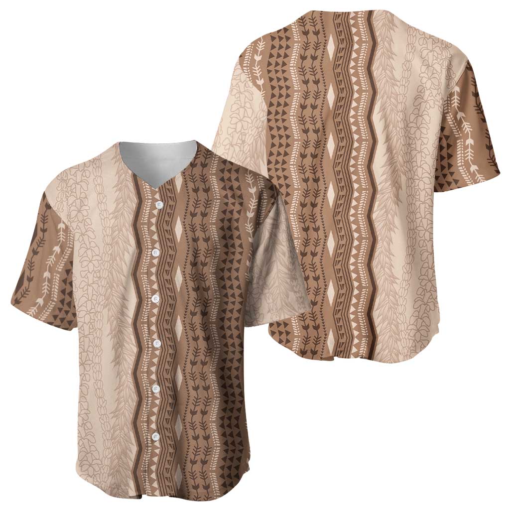 Vintage Beige Hawaiian Traditional Kapa Mix Flowers Lei Baseball Jersey LT7 - Polynesian Pride