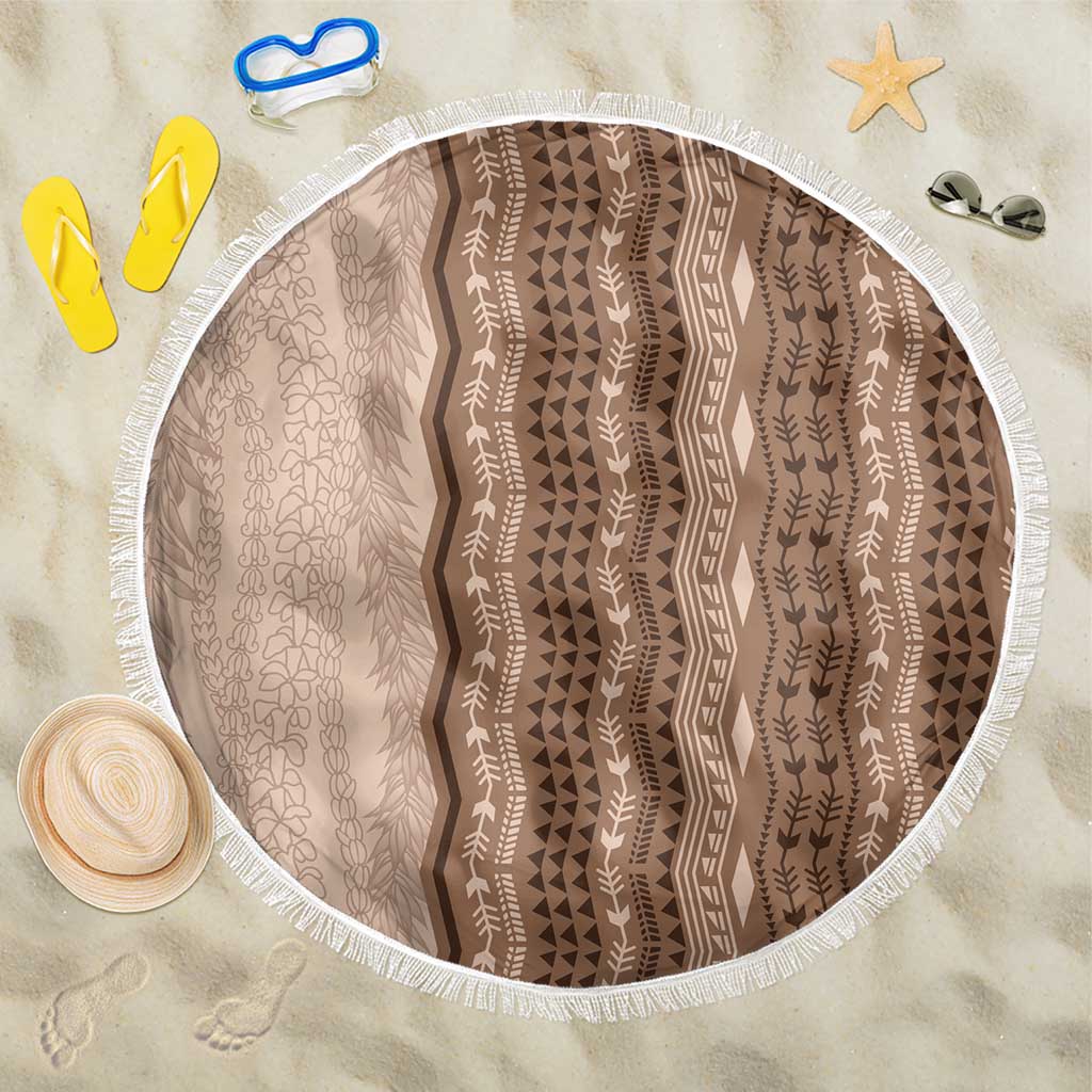 Vintage Beige Hawaiian Traditional Kapa Mix Flowers Lei Beach Blanket LT7 One Size 150cm Beige - Polynesian Pride