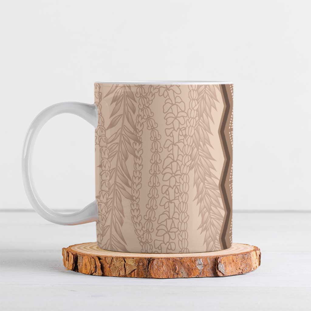 Vintage Beige Hawaiian Traditional Kapa Mix Flowers Lei Ceramic Mug LT7 Beige - Polynesian Pride