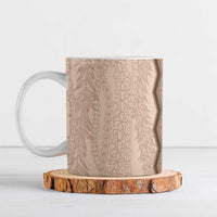 Vintage Beige Hawaiian Traditional Kapa Mix Flowers Lei Ceramic Mug