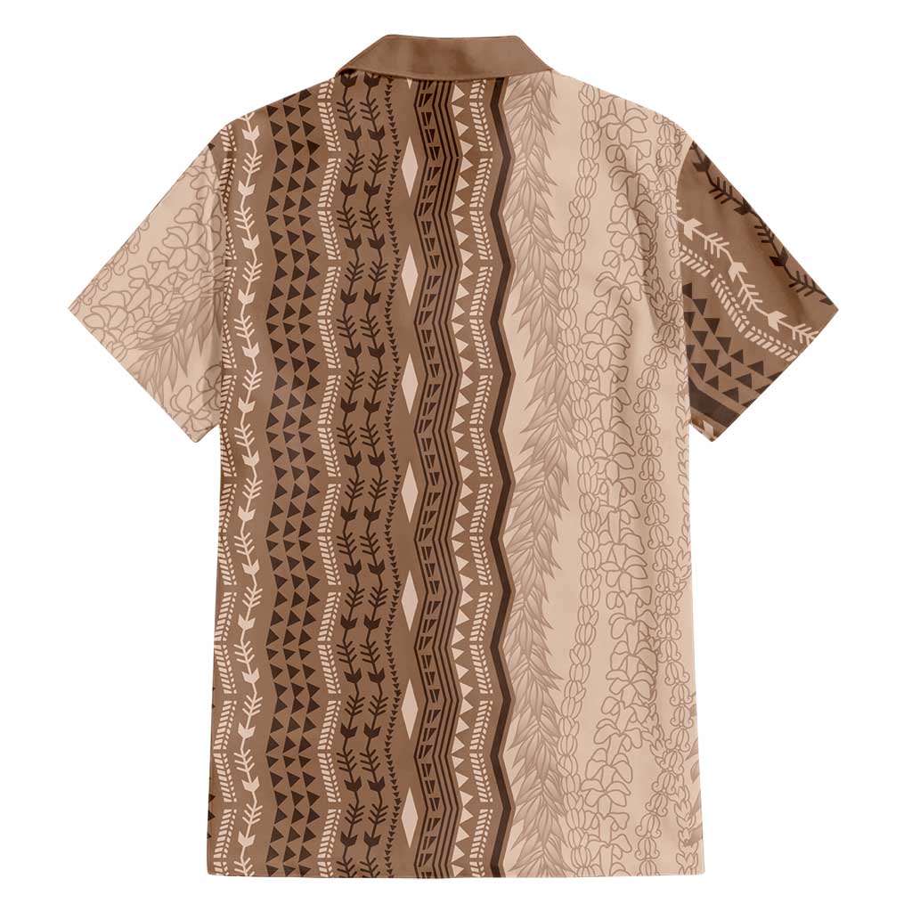 Vintage Beige Hawaiian Traditional Kapa Mix Flowers Lei Family Matching Off Shoulder Short Dress and Hawaiian Shirt