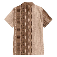 Vintage Beige Hawaiian Traditional Kapa Mix Flowers Lei Family Matching Off Shoulder Short Dress and Hawaiian Shirt