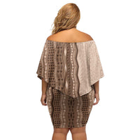 Vintage Beige Hawaiian Traditional Kapa Mix Flowers Lei Family Matching Off Shoulder Short Dress and Hawaiian Shirt