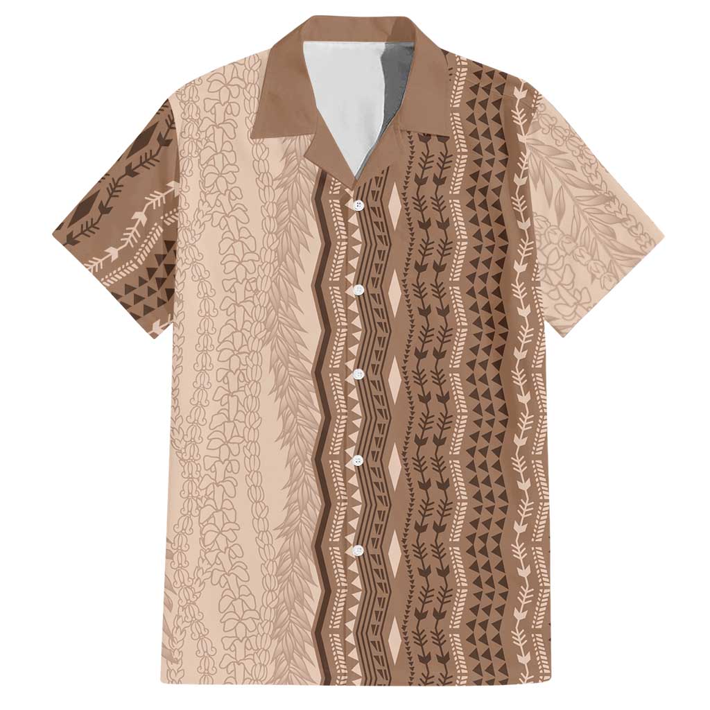 Vintage Beige Hawaiian Traditional Kapa Mix Flowers Lei Hawaiian Shirt