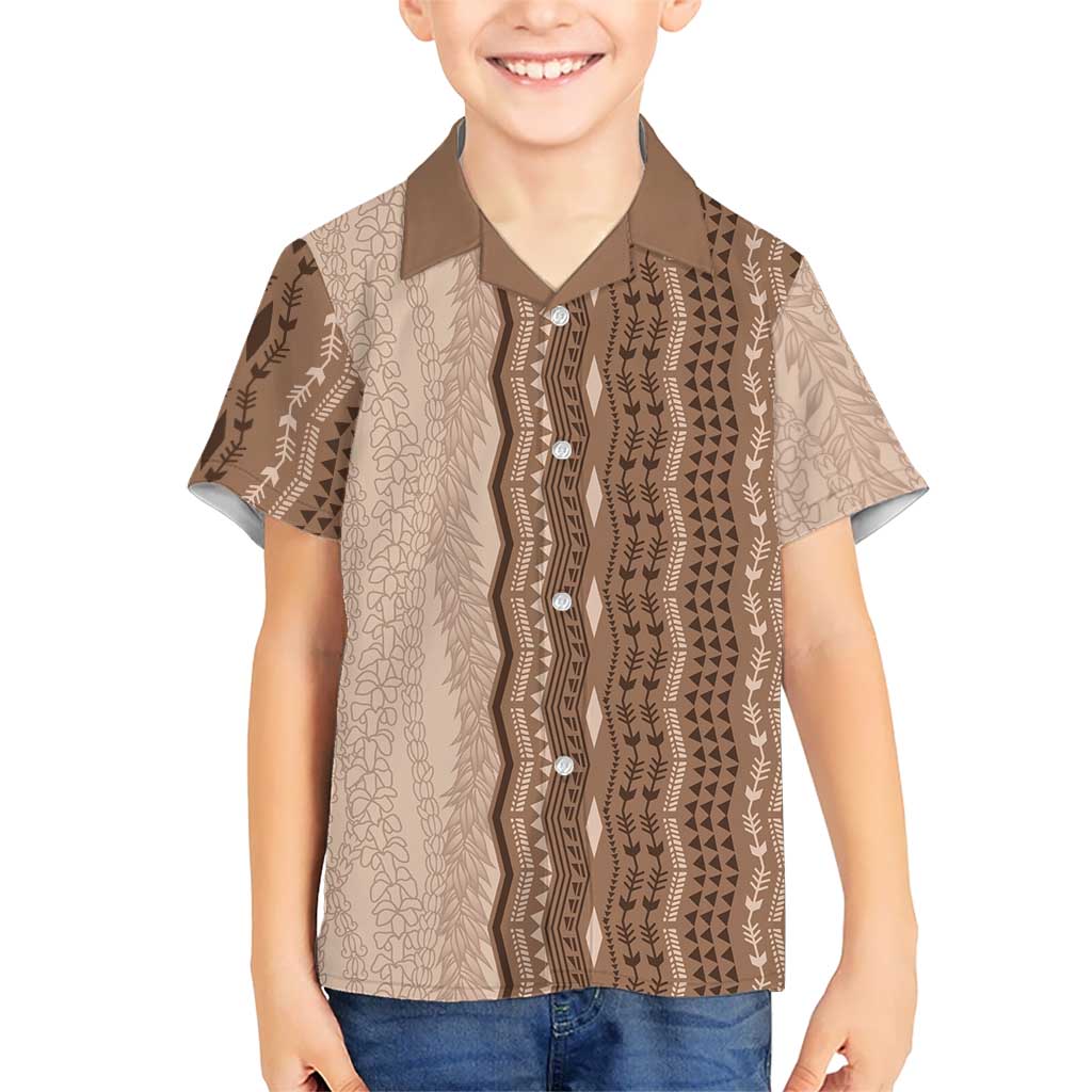 Vintage Beige Hawaiian Traditional Kapa Mix Flowers Lei Hawaiian Shirt