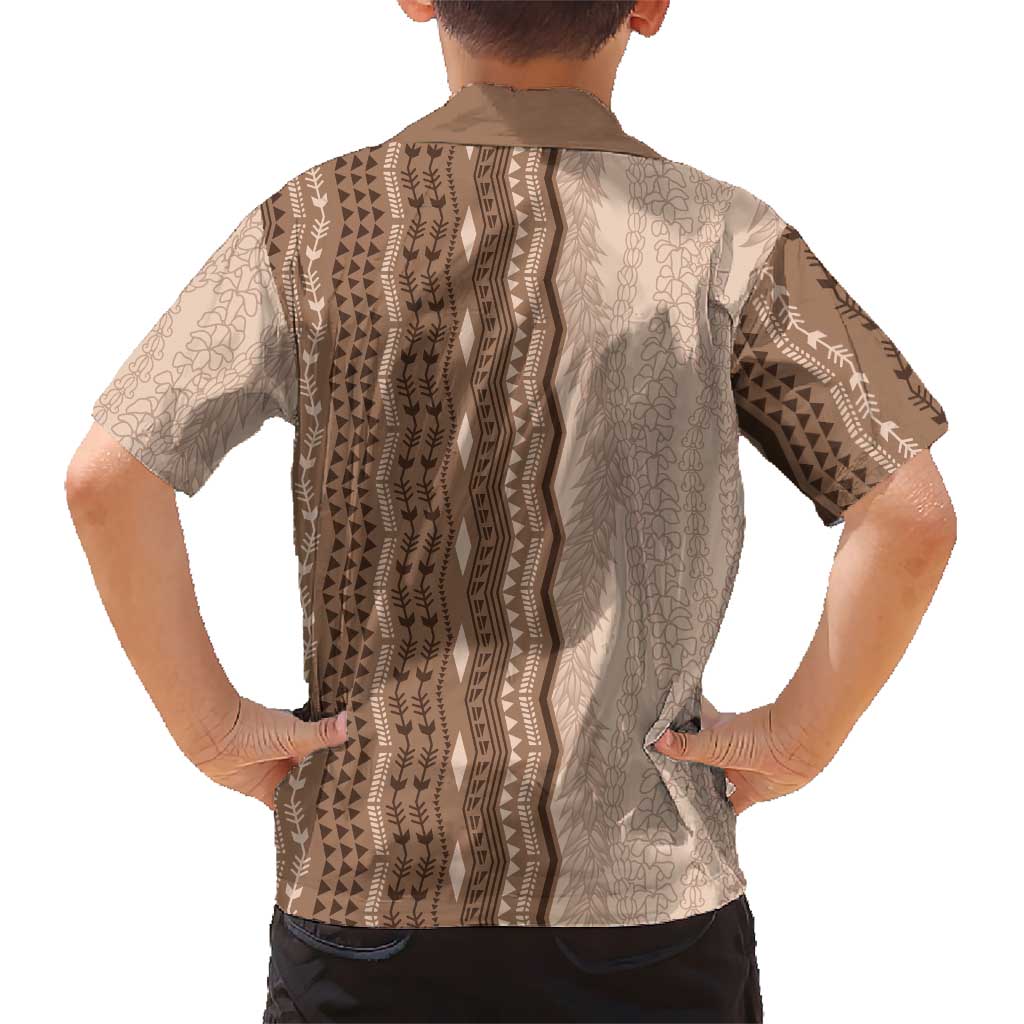 Vintage Beige Hawaiian Traditional Kapa Mix Flowers Lei Hawaiian Shirt