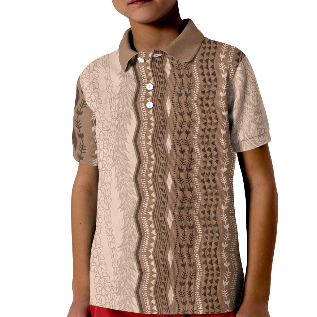 Vintage Beige Hawaiian Traditional Kapa Mix Flowers Lei Kid Polo Shirt
