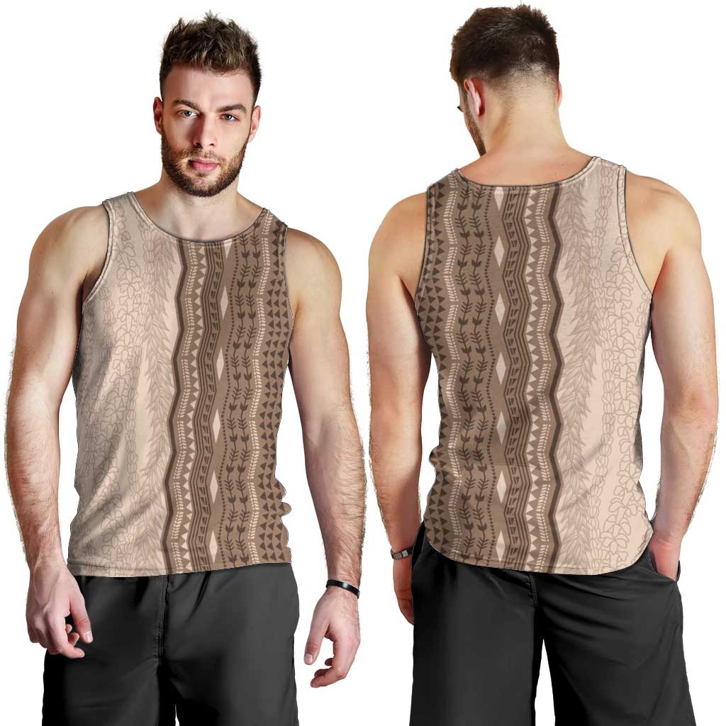 Vintage Beige Hawaiian Traditional Kapa Mix Flowers Lei Men Tank Top