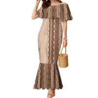 Vintage Beige Hawaiian Traditional Kapa Mix Flowers Lei Mermaid Dress