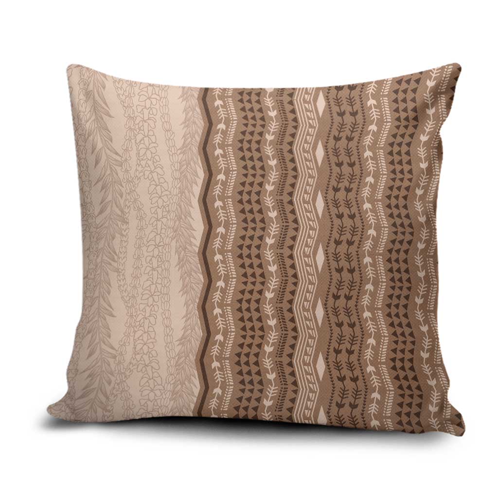 Vintage Beige Hawaiian Traditional Kapa Mix Flowers Lei Pillow Cover