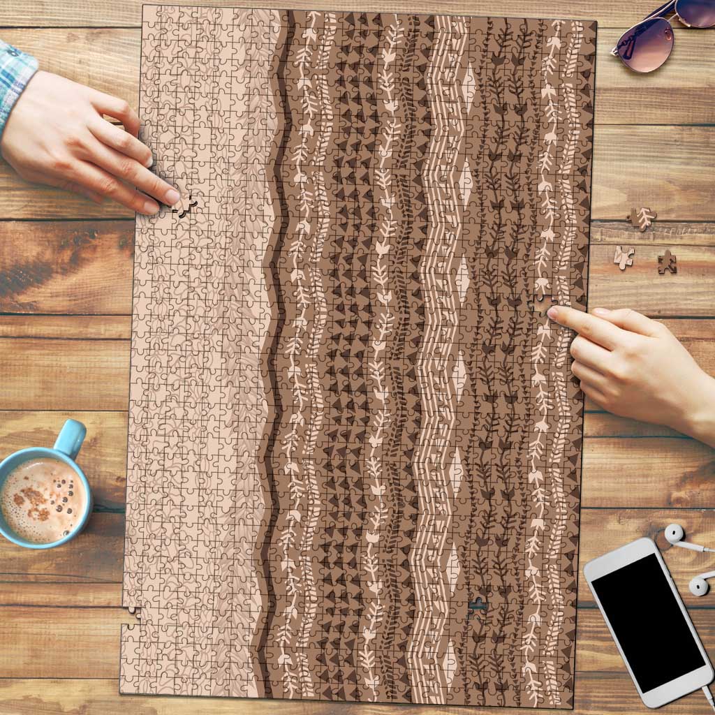 Vintage Beige Hawaiian Traditional Kapa Mix Flowers Lei Puzzle