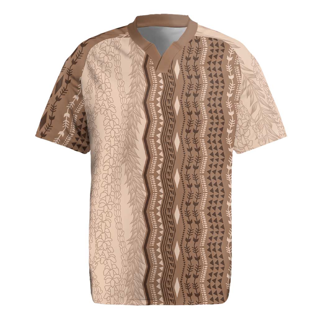 Vintage Beige Hawaiian Traditional Kapa Mix Flowers Lei Rugby Jersey LT7 Beige - Polynesian Pride