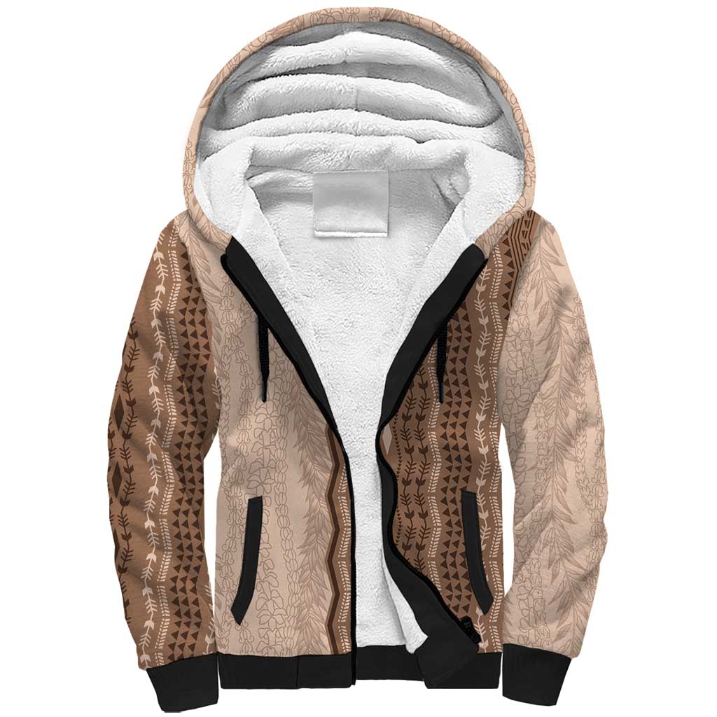 Vintage Beige Hawaiian Traditional Kapa Mix Flowers Lei Sherpa Hoodie