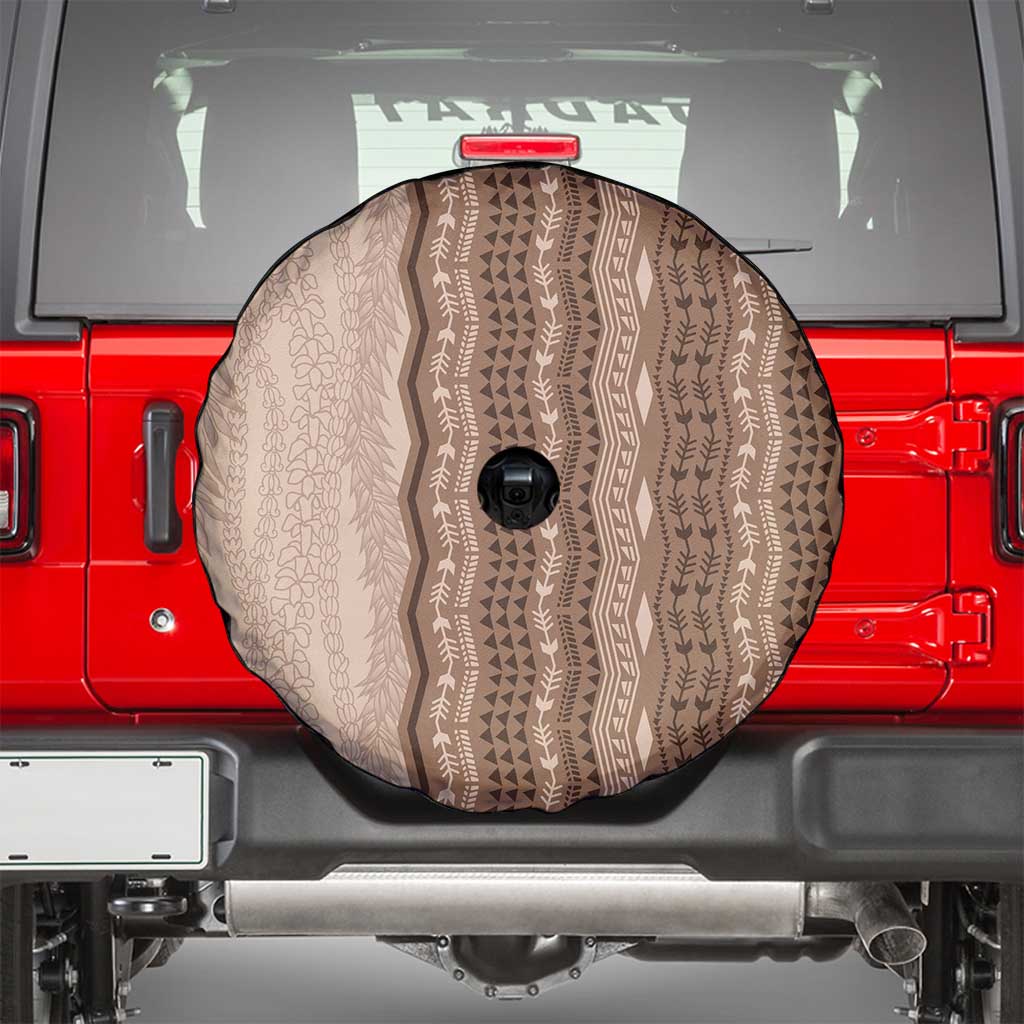 Vintage Beige Hawaiian Traditional Kapa Mix Flowers Lei Spare Tire Cover LT7 - Polynesian Pride