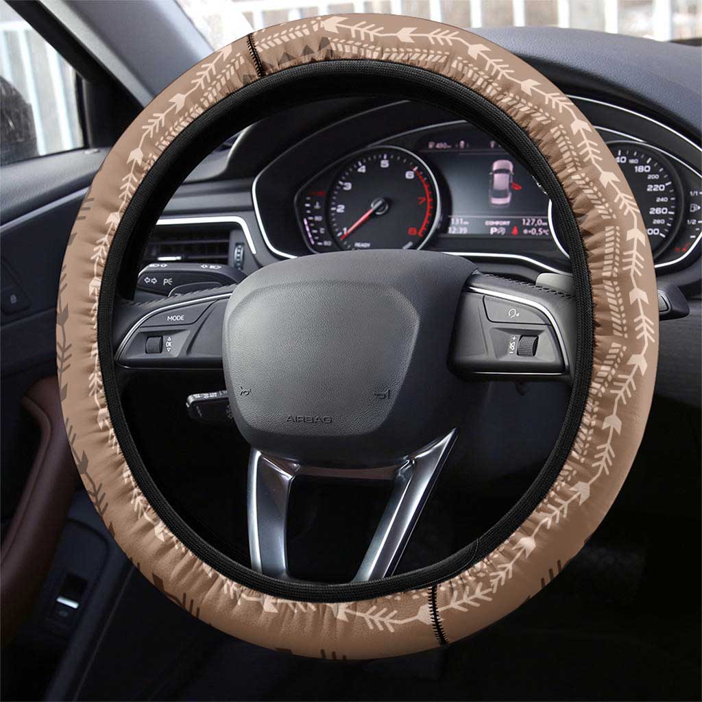 Vintage Beige Hawaiian Traditional Kapa Mix Flowers Lei Steering Wheel Cover