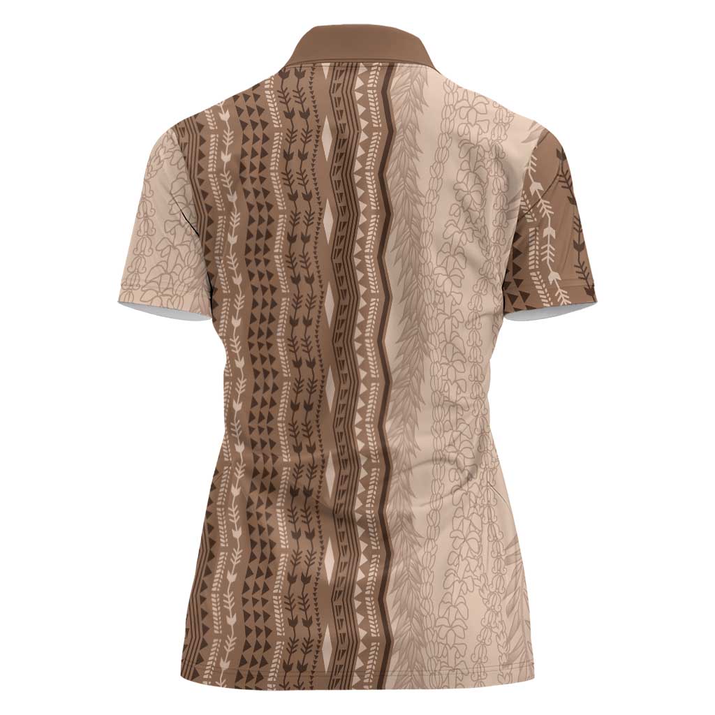 Vintage Beige Hawaiian Traditional Kapa Mix Flowers Lei Women Polo Shirt