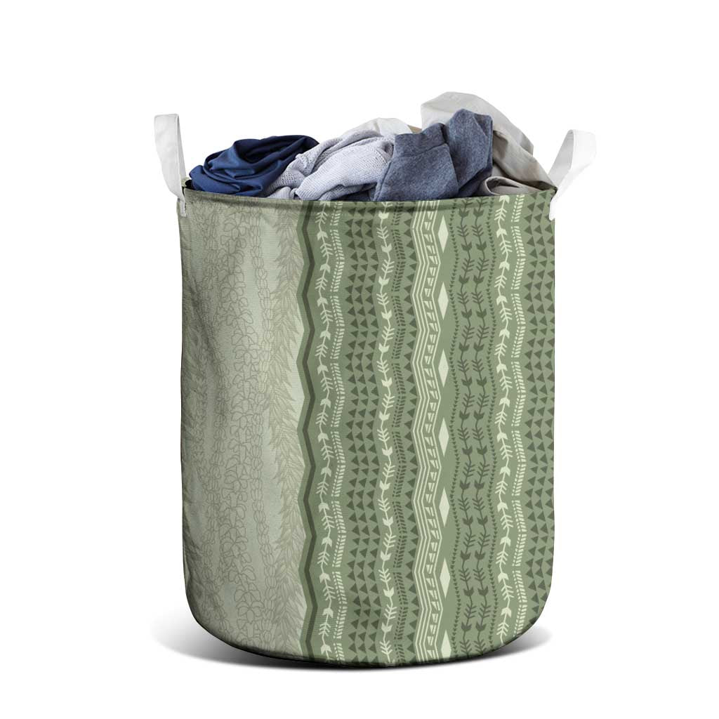 Vintage Sage Green Hawaiian Traditional Kapa Mix Flowers Lei Laundry Basket