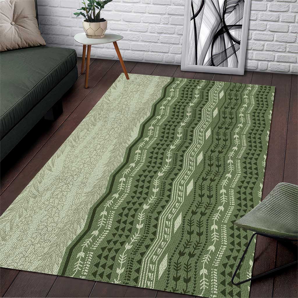 Vintage Sage Green Hawaiian Traditional Kapa Mix Flowers Lei Area Rug LT7 Sage Green - Polynesian Pride