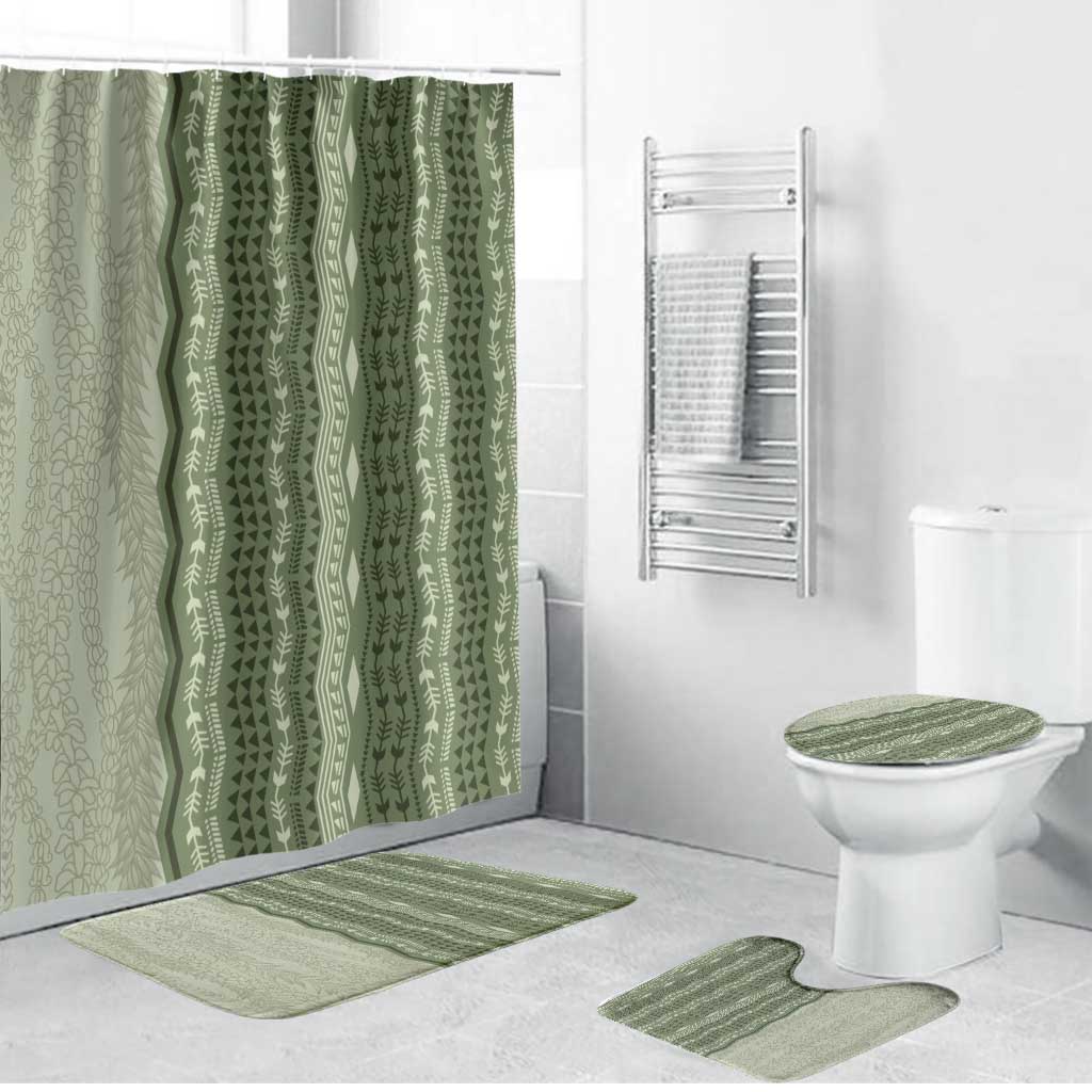 Vintage Sage Green Hawaiian Traditional Kapa Mix Flowers Lei Bathroom Set LT7 Bathroom Set (4 pcs) Sage Green - Polynesian Pride