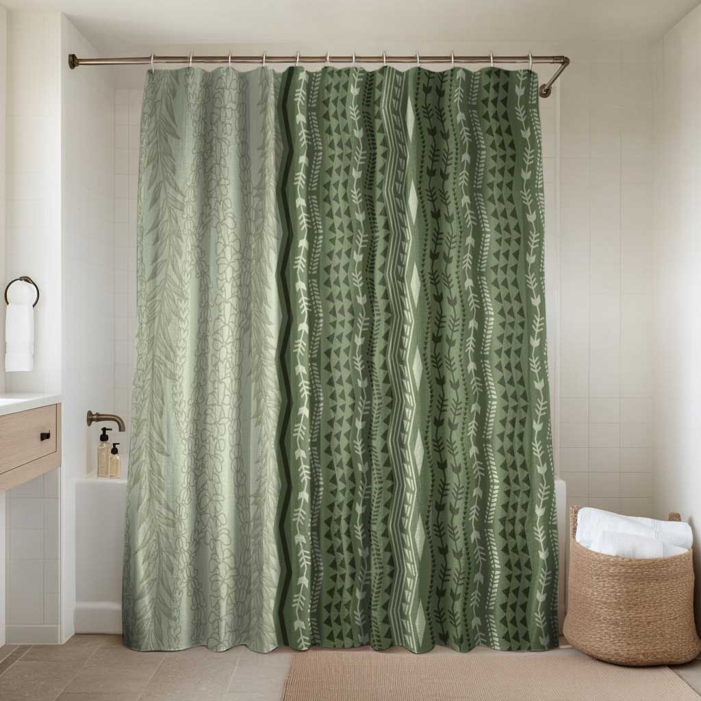 Vintage Sage Green Hawaiian Traditional Kapa Mix Flowers Lei Bathroom Set LT7 Shower Curtain Only Sage Green - Polynesian Pride