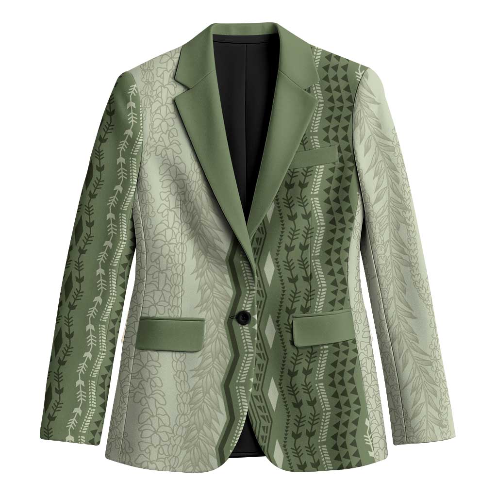 Vintage Sage Green Hawaiian Traditional Kapa Mix Flowers Lei Blazer LT7 Unisex Sage Green - Polynesian Pride